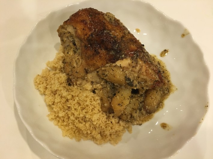 Roast Chicken with Jerusalem Artichoke and Mint-Garlic-Lemon Dressing