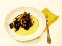 Eggplant And Portabella Mushrooms Marsala Over Polenta